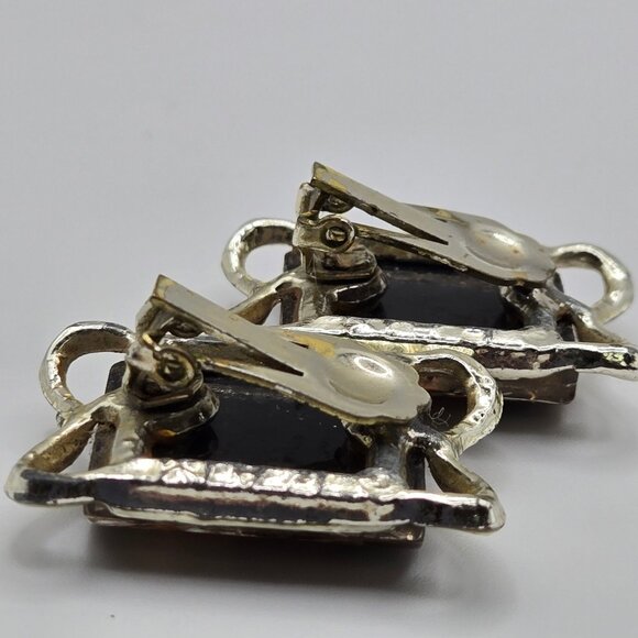 Vtg Pam Signed Quarter Moon Clip on Earrings 50s Mid-Century Celestial Whmsigoth - Picture 6 of 12